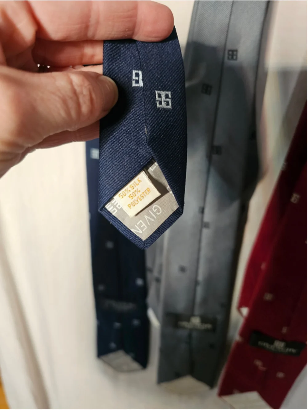 Givenchy Monsieur Silk Blend Tie Vintage Lot 3 Navy Grey Red 4G Monogram Italy